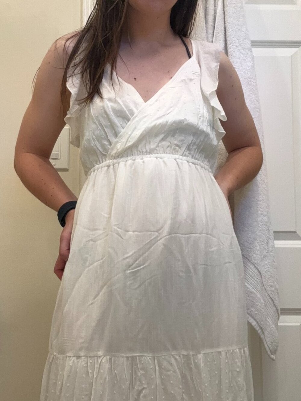 Blue Rain White Ruffle V-Neck Tiered Maxi Dress